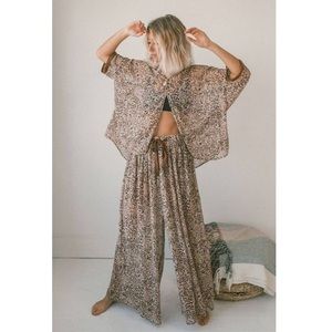 Free People sleep in shirt and pants set lounge animal print leopard cheetah